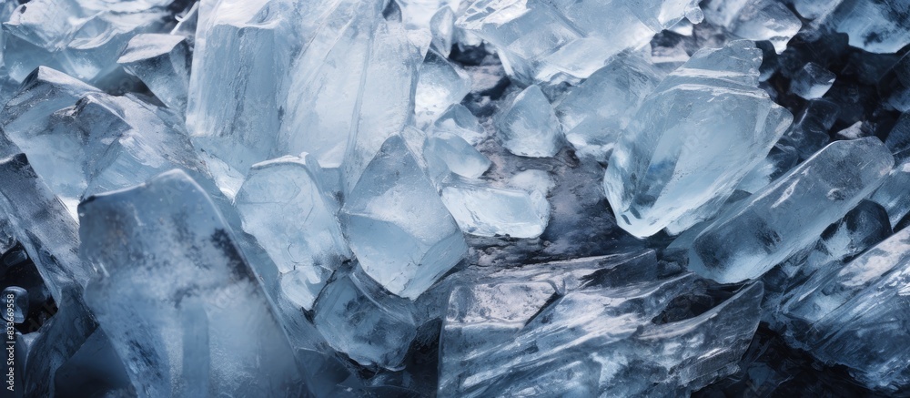 A close up of ice crystals and rocks glistening with frozen water in a copy space image A close up of ice crystals and rocks glistening with frozen water in a copy space image