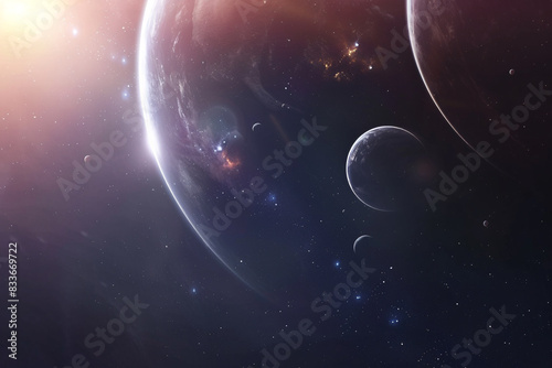 planets and stars in space