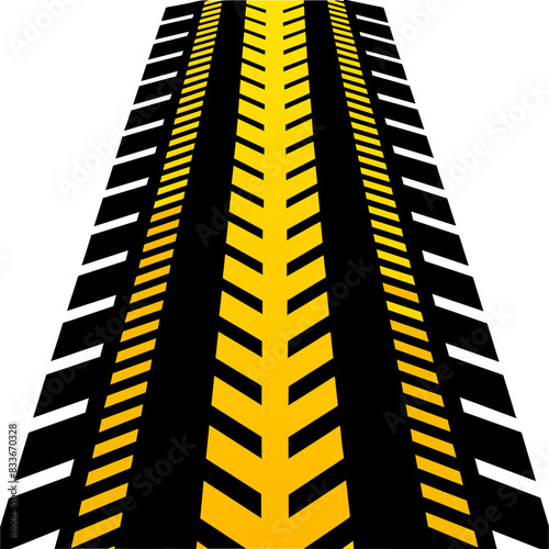 Dynamic Curved Yellow Tire Track Logo with Bold Black Chevron Pattern Modern Automotive and Off-Road Design