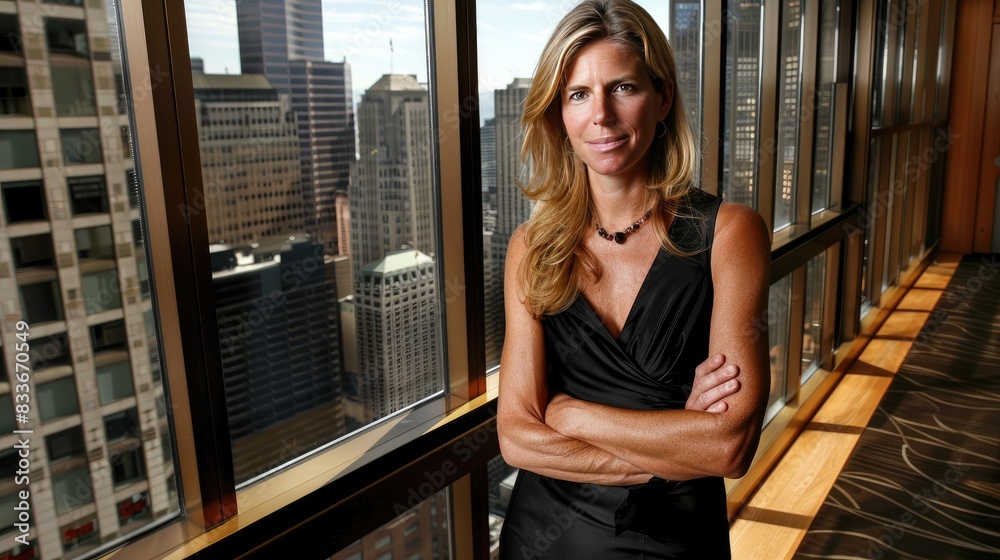 an entrepreneur standing confidently against a backdrop of floor-to-ceiling windows, offering a panoramic view of a bustling cityscape, with their office bathed in natural light. an entrepreneur standing confidently against a backdrop of floor-to-ceiling windows, offering a panoramic view of a bustling cityscape, with their office bathed in natural light.