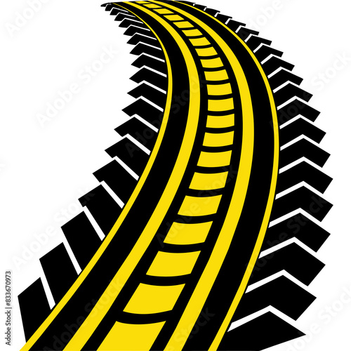 Dynamic Curved Yellow Tire Track Logo with Bold Black Chevron Pattern Modern Automotive and Off-Road Design