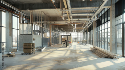 Experience the dynamic intersection of intellect and industry in a construction site office building, where ideas transform into concrete and steel reality.