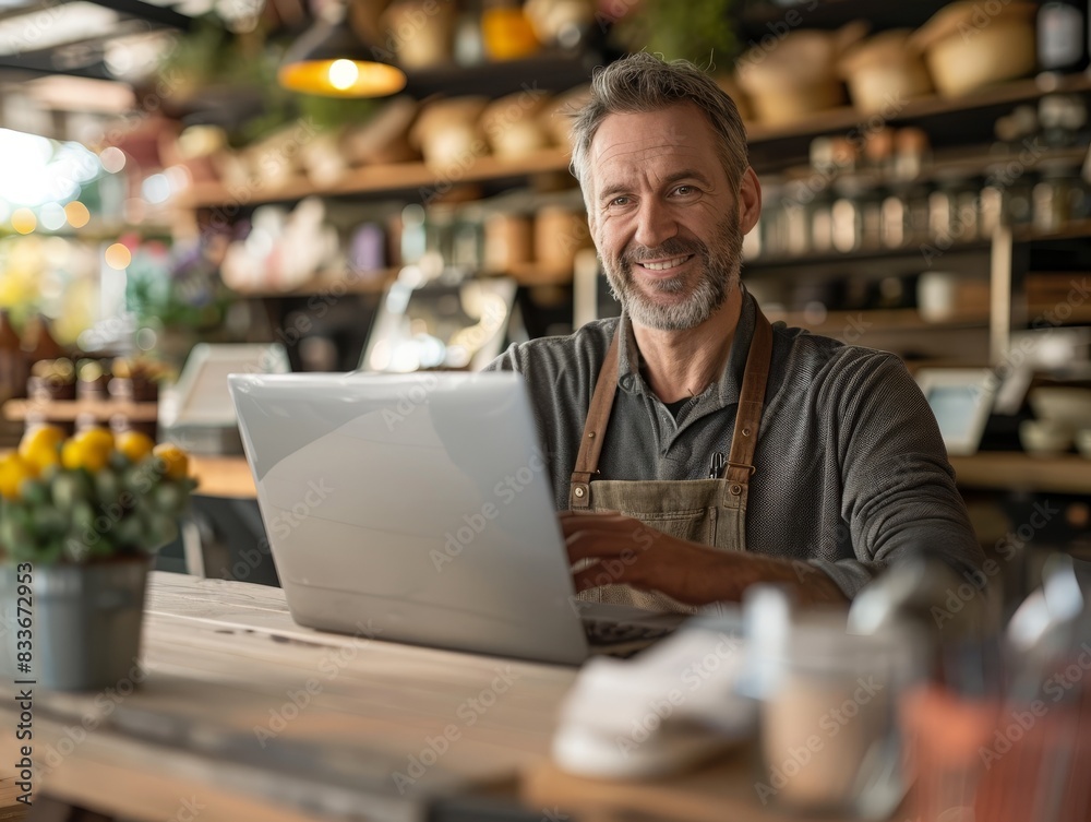 Determined Local Business Owner Searching for Services Online with Laptop Close-up Determined Local Business Owner Searching for Services Online with Laptop Close-up