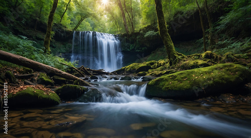 Majestic Forest Waterfall Background Nature Green