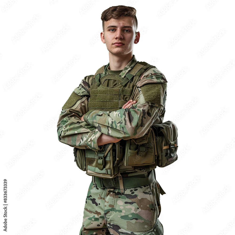 marine infantry, commando soldier in full protective ammunition, standing with service rifle equipped grenade launcher. isolated on white background. AI Generative marine infantry, commando soldier in full protective ammunition, standing with service rifle equipped grenade launcher. isolated on white background. AI Generative