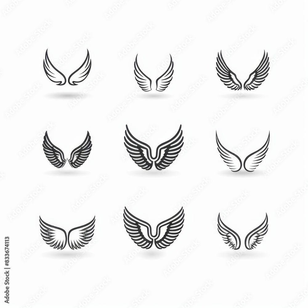 Wings flat icon, angel wings emblem, bird feathers minimal silhouette, pigeon sign, spirituality symbol Wings flat icon, angel wings emblem, bird feathers minimal silhouette, pigeon sign, spirituality symbol