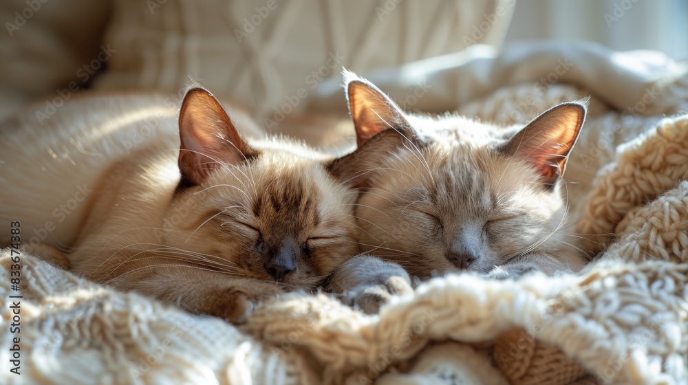 cat relaxation space, two siamese cats peacefully dozing under the sun in a cozy cat lounge, a tranquil scene captured in the warmth cat relaxation space, two siamese cats peacefully dozing under the sun in a cozy cat lounge, a tranquil scene captured in the warmth