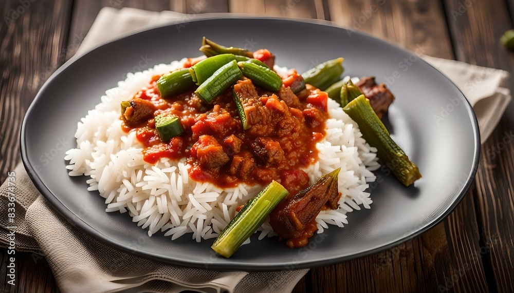 Rice with tomato sauce okra and lamb
Rice with tomato sauce okra and lamb