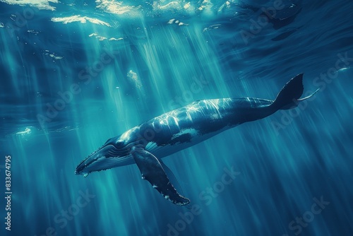 Graceful Whale Gliding in Clear Blue Waters Under Soft Natural Lighting