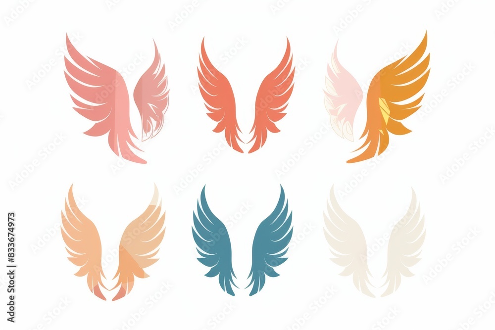 Wings flat icon, angel wings emblem, bird feathers minimal silhouette, pigeon sign, spirituality symbol Wings flat icon, angel wings emblem, bird feathers minimal silhouette, pigeon sign, spirituality symbol