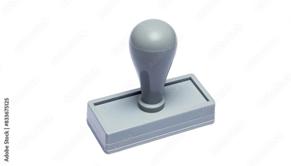 A grey rubber stamp with a round handle and a rectangular base on a completely transparent background A grey rubber stamp with a round handle and a rectangular base on a completely transparent background