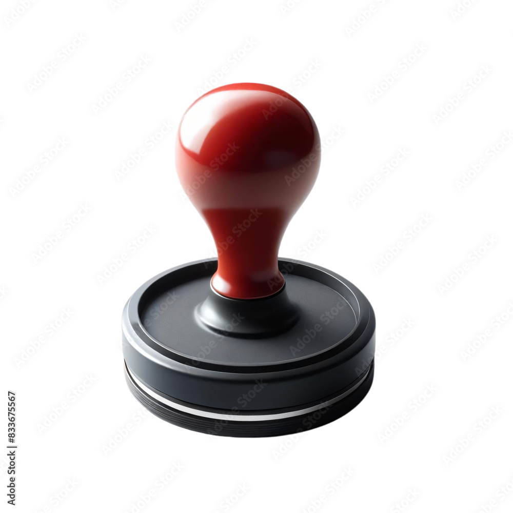 A round rubber stamp with a black base and a red handle, shown on a transparent background A round rubber stamp with a black base and a red handle, shown on a transparent background