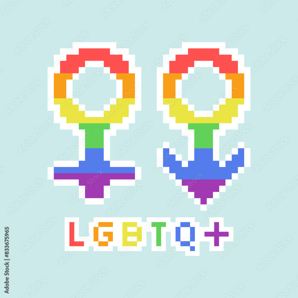 Obraz premium LGBT Pride Month. Gender sign. Rainbow colors. LGBTQ+ flag. Pixel art. Vector illustration
