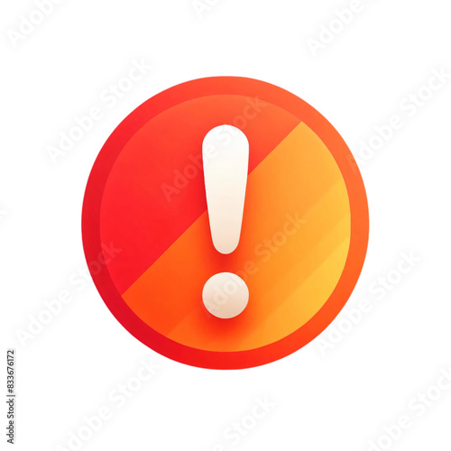 An orange and red gradient circular icon with a white exclamation mark in the center on a transparent background photo