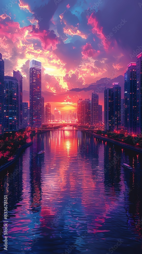 Stunning panoramic view, twilight cityscape Stunning panoramic view, twilight cityscape