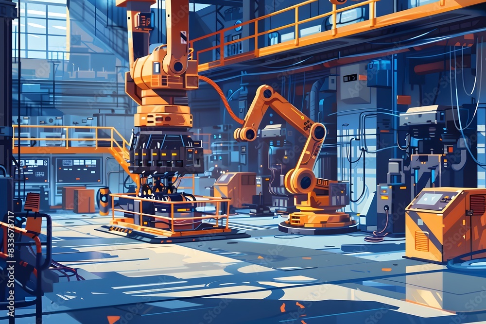 Illustration of Incorporating smart technologies like IoT, AI, and robotics to enhance automation and efficiency in industrial plants. Ai Generate. Illustration of Incorporating smart technologies like IoT, AI, and robotics to enhance automation and efficiency in industrial plants. Ai Generate.