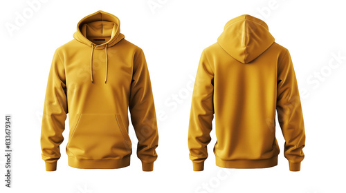 Hooded sweatshirt mockup: A yellow hoodie template designed for boys, featuring long sleeves and a transparent background for easy design mockups. photo