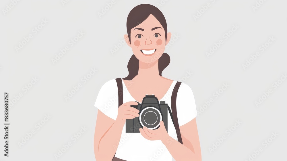 Illustration of a photographer girl with a camera on a white background. Illustration of a photographer girl with a camera on a white background.