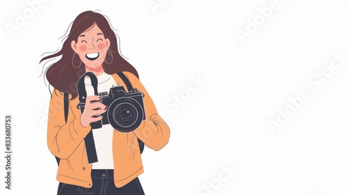 Illustration of a photographer girl with a camera on a white background.