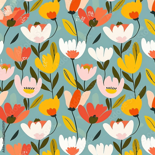 Stylish abstract flower pattern with contemporary blooms in a seamless design. Ideal for decorating  wrapping paper  and textile prints. Endless repetition in a colored flat vector illustration.