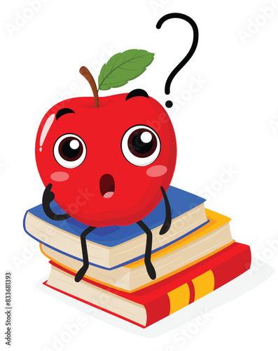 Cute apple thinking on a books