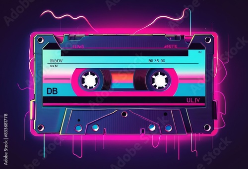 drawn audio cassette in retrowave style