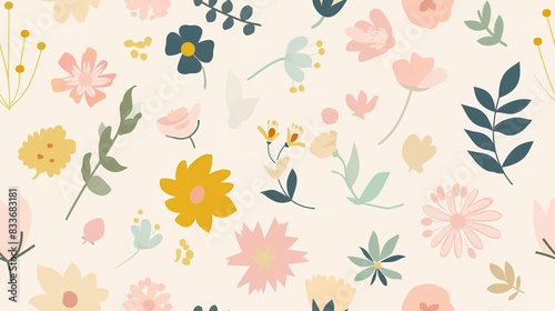 Wallpaper Mural Flower wallpaper flat design top view minimalist theme cartoon drawing colored pastel. Seamless Pattern, Fabric Pattern. Torontodigital.ca