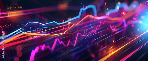 A sleek, modern line graph with bold, neon lines indicating the rising wealth in the e-commerce industry.