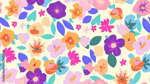 Wallpaper Mural Summer blooms flat design front view summer theme animation vivid. Seamless Pattern, Fabric Pattern. Torontodigital.ca