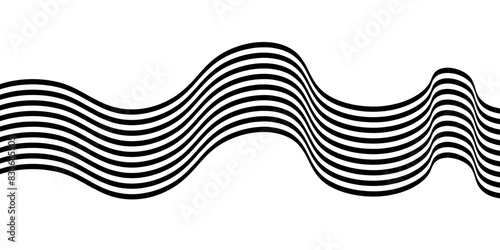 Black on white abstract perspective zigzag line stripes with 3d dimensional effect isolated on white background