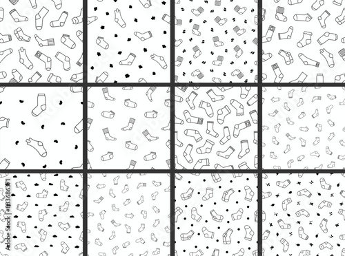 Wallpaper Mural Winter warm socks. Seamless pattern. Coloring Page. Stylish cotton and woolen with different textures. Hand drawn style. Vector drawing. Collection of design ornaments. Torontodigital.ca