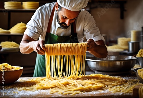 artisanal pasta crafting handmade pasta making fresh ingredients traditional kitchen setting, dough, kneading, rolling, cutting, shapes, culinary, homemade