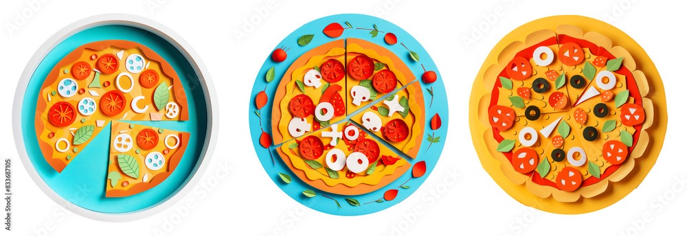 Papercraft set. Worl pizza day. Food concept. Papercraft set. Worl pizza day. Food concept.