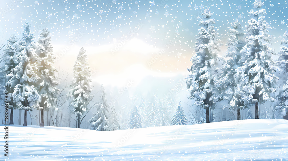 Fototapeta premium Winter landscape with white pine trees on snow vector image