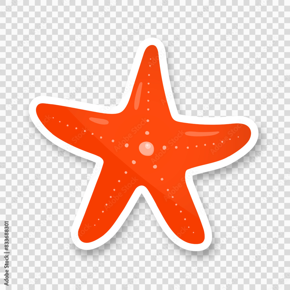 Sticker with the image of a starfish on a transparent background. The icon with the image of a shell. Trendy pop art design of the 80s. Vector EPS 10. Sticker with the image of a starfish on a transparent background. The icon with the image of a shell. Trendy pop art design of the 80s. Vector EPS 10.