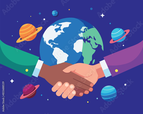 Global partnership in space illustration