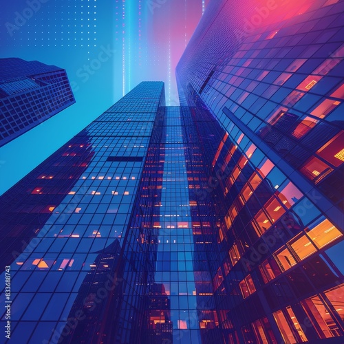 Wallpaper Mural Futuristic Cityscape Silhouette on Blue Gradient Background with Tech Elements Torontodigital.ca