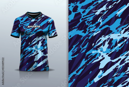 Tshirt mockup abstract grunge marble texture sport jersey design for football soccer, racing, esports, running, blue color	