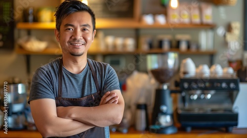 Portrait of Startup business owner. SME entrepreneurs are proud of their coffee shop business
