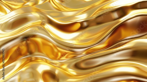 Golden abstract wavy liquid background. 3d render illustration,abstract wave metal gold background