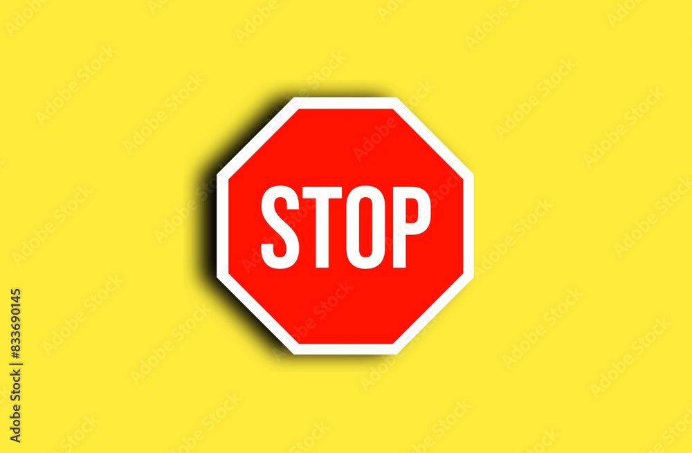 Road stop sign on yellow background. Road stop sign on yellow background.