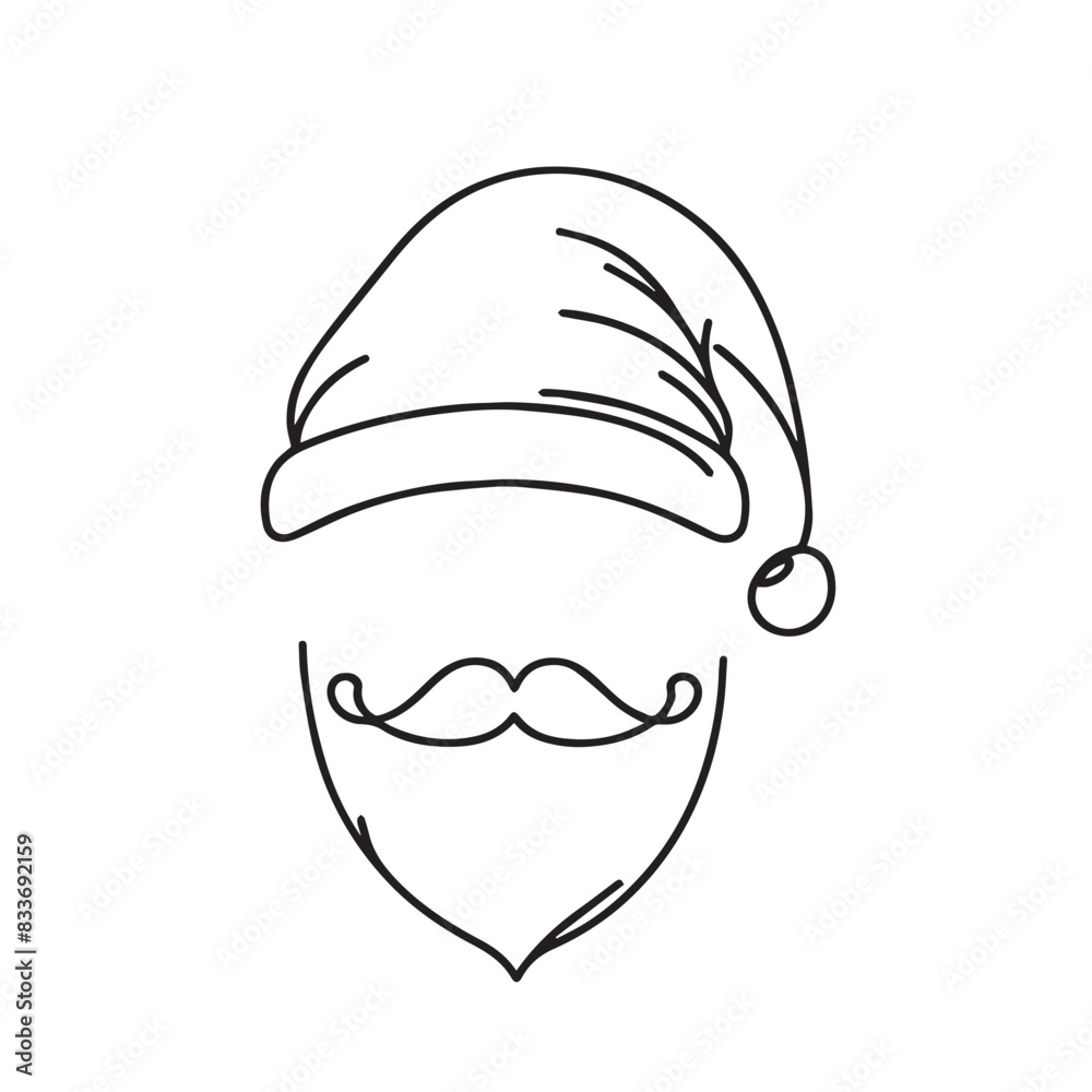 Christmas hat one line drawing on a white background Christmas hat one line drawing on a white background