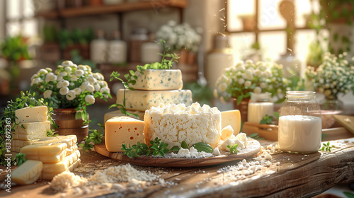 fresh and natural quality of dairy products such as cottage cheese, yogurt, cheeses, and creamcheese photo