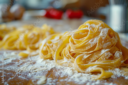 fresh handmade pasta on a wooden table