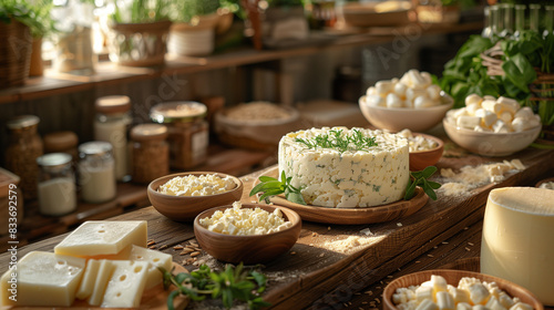 fresh and natural quality of dairy products such as cottage cheese, yogurt, cheeses, and creamcheese photo