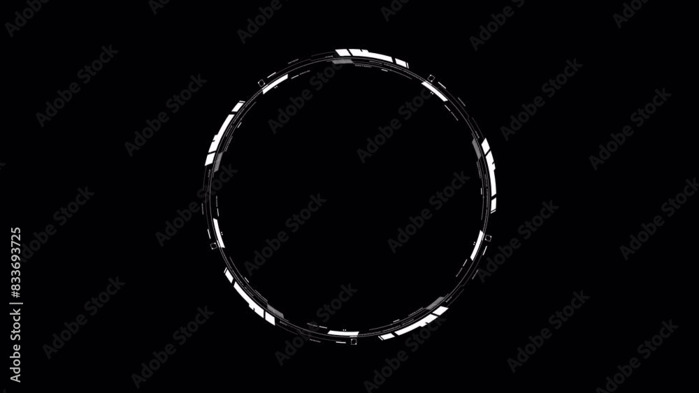 HUD Circle for user interface, technology, game background. Indicates futuristic hi-tech process, loading. Digital Sci-fi circle on isolated black background. Abstract circle data slowly rotating.