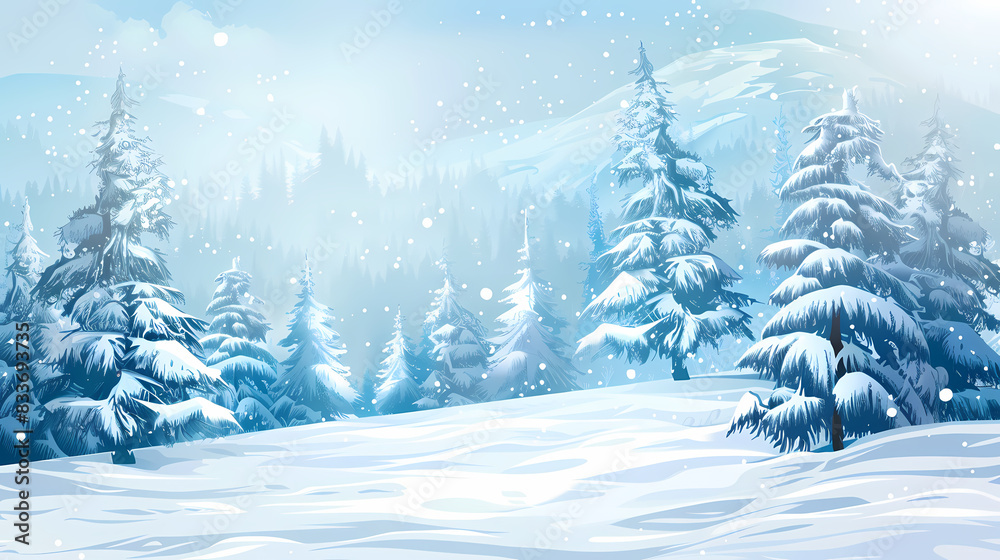 Fototapeta premium Winter landscape with white pine trees on snow vector image