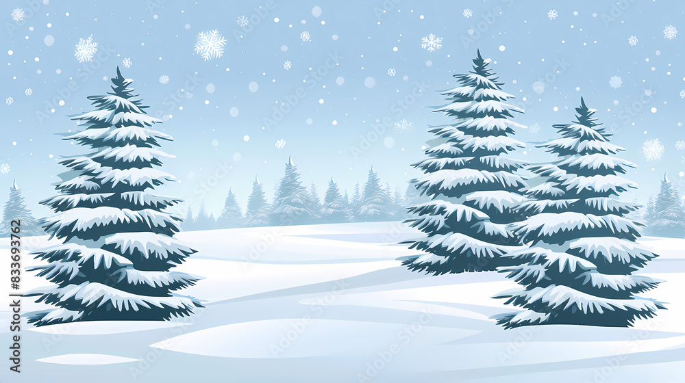 Fototapeta premium Winter landscape with white pine trees on snow vector image