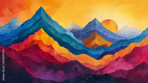 Abstract Mountain Range, A mountain range with abstract shapes and vibrant colors photo