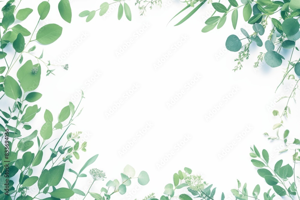 Green leaf frame suitable for environmental campaigns, naturethemed designs, wellness products, organic food packaging, and ecofriendly websites.